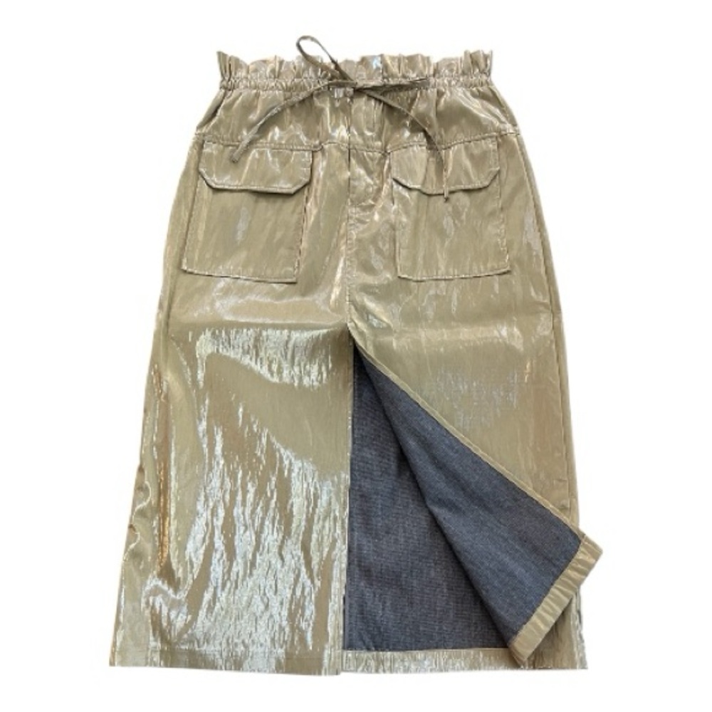 🆕 NWT Zara paperbag waist coated cargo olive green midi skirt | size L